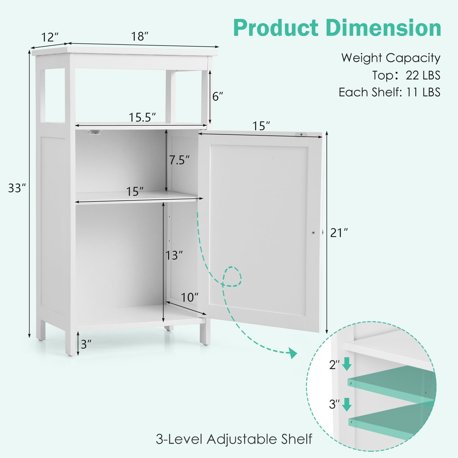 Costway Bathroom Wooden Floor Cabinet Multifunction Storage Rack Organizer Stand White