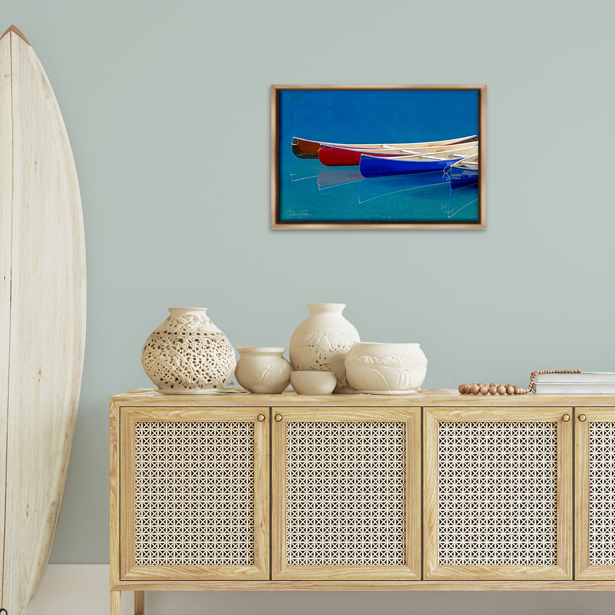 Stupell Industries Various Canoe Boats Transportation Photography Brown Floater Framed Canvas Art Print Wall Art, 25 x 17