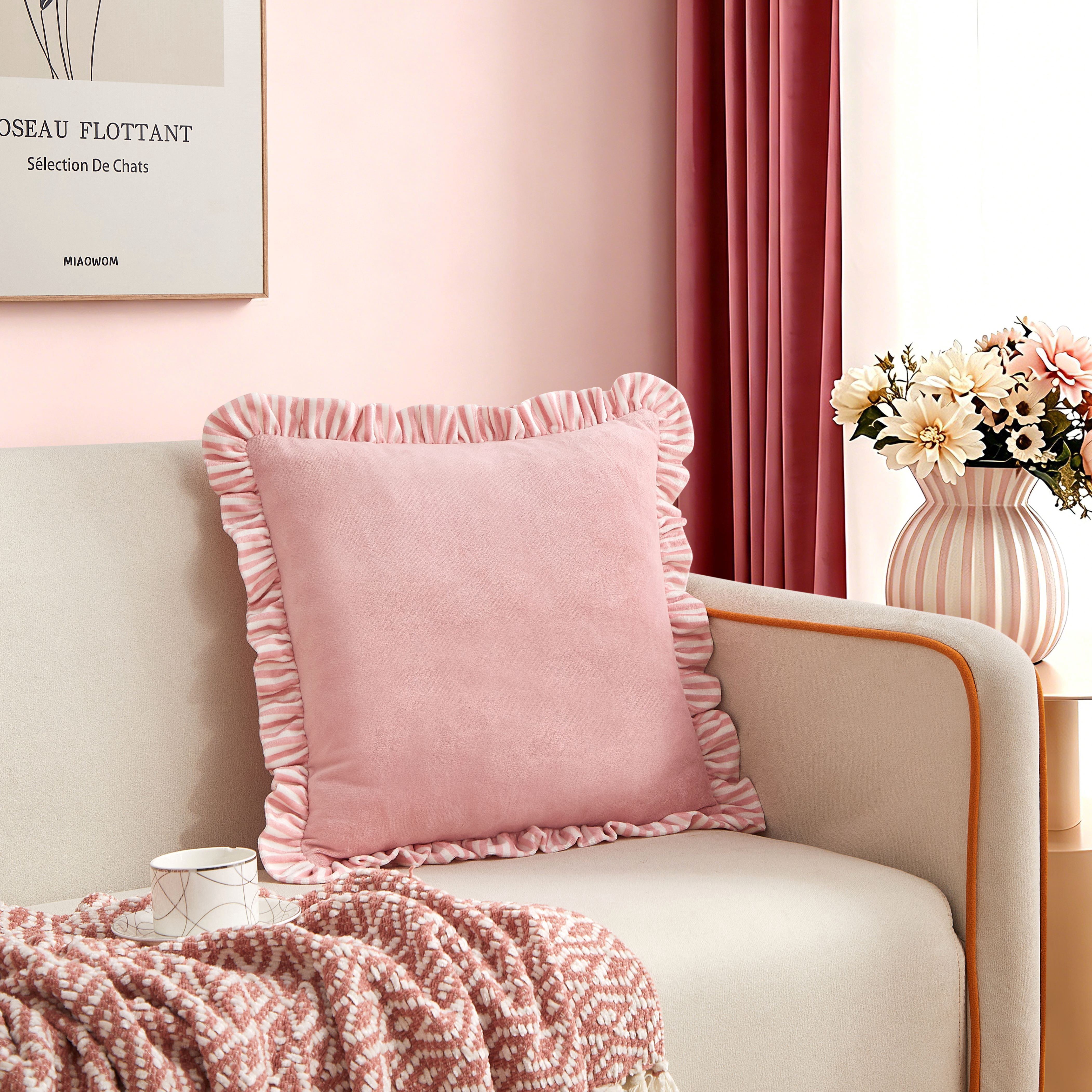 Urban Shop Petals & Pearls 16"x16" Square Printed Ruffle Decorative Pillow, Pink
