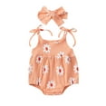 thumbnail image 2 of Toddler Baby Girl Jumpsuit Set Summer Floral Print Bandage Sleeveless Rompers and Stretch Headband, 2 of 8