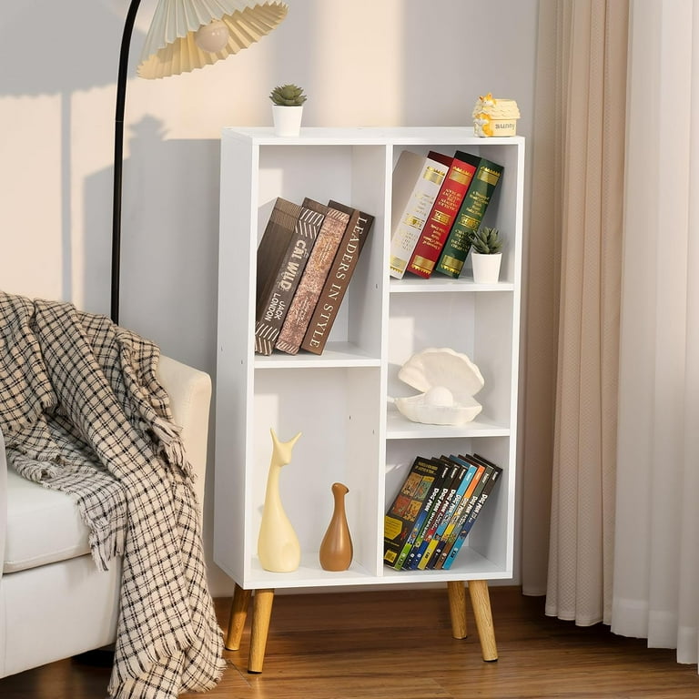 Small White Bookshelf 3 Tier Modern Kids Bookcase with Legs 5 Cube Wooden Bookshelves Storage Shelf Book Shelves Organizer Display Bookcases Cabinet for Room Nursery Study Walmart