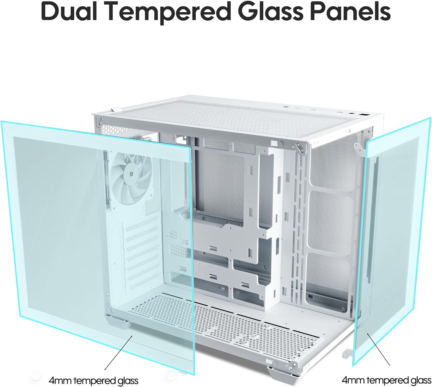 Vetroo AL900 ATX Computer PC Case 270° Full View Tempered Glass, Pre-Installed ARGB & PWM FDB Fan in Rear, Support up to 360mm Radiator and 10 Fans, Type-C Ready, Support for 40 Series GPUs - White