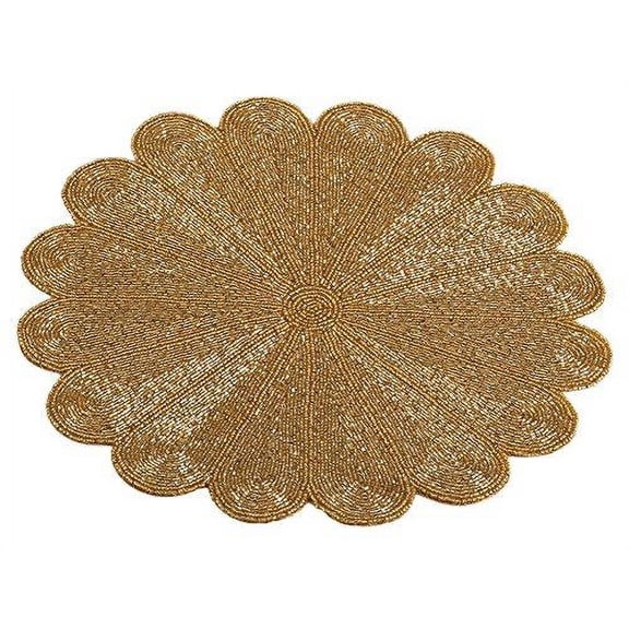 Fennco Styles Flower Design Handmade Beaded 15-inch Round Placemat, 1 Piece Count
