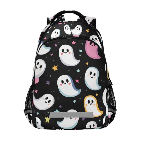 FORMRS Unisex Backpack Elementary School Travel Bookbag with Reflective Stripes, White Halloween Ghost