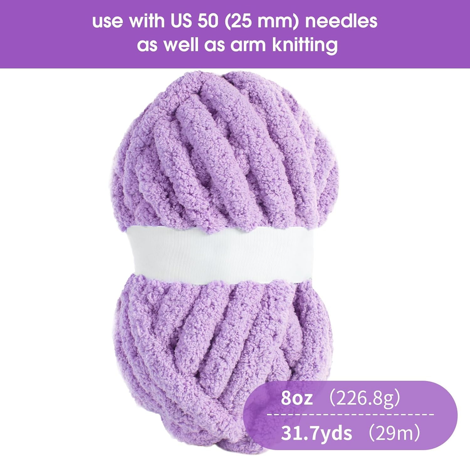 Purple Chunky Chenille Yarn for Crocheting, Bulky Thick Fluffy Yarn for Knitting,Super Bulky Chunky Yarn for Hand Knitting Blanket, Soft Plush Yarn, 2 Jumbo Pack (27 yds,8 oz Each Skein)