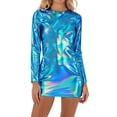 thumbnail image 1 of QHFBli Femmes Brillant Col Roulé Manches Longues Gymnastique Danse Justaucorps justaucorps Shorts Combinaison Rave, 1 of 4