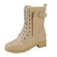 thumbnail image 4 of Rokment Mid Calf Winter Snow Boots for Women with Fleece Lined Warm Classic Casual Leather Zipper Buckles Chunky Low Heel Short Combat Riding Boots, 4 of 6