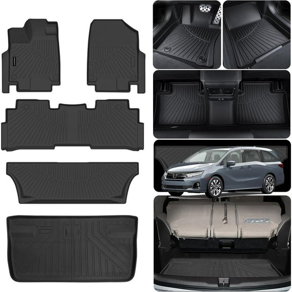 Floor Mats & Trunk Mats for Honda Odyssey 2018-2023 2024 2025, TPE All Weather Protection Car Floor Liners with Cargo Liners with Cargo Liners Accessories