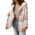 thumbnail image 2 of Chaqueta de Cuadros para Mujer, Larga, Botones, Capucha de Forro , Abrigo Cálido Cuadros Rosas M, 2 of 7