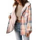 thumbnail image 2 of Chaqueta de Cuadros para Mujer, Larga, Botones, Capucha de Forro , Abrigo Cálido Cuadros Rosas M, 2 of 7