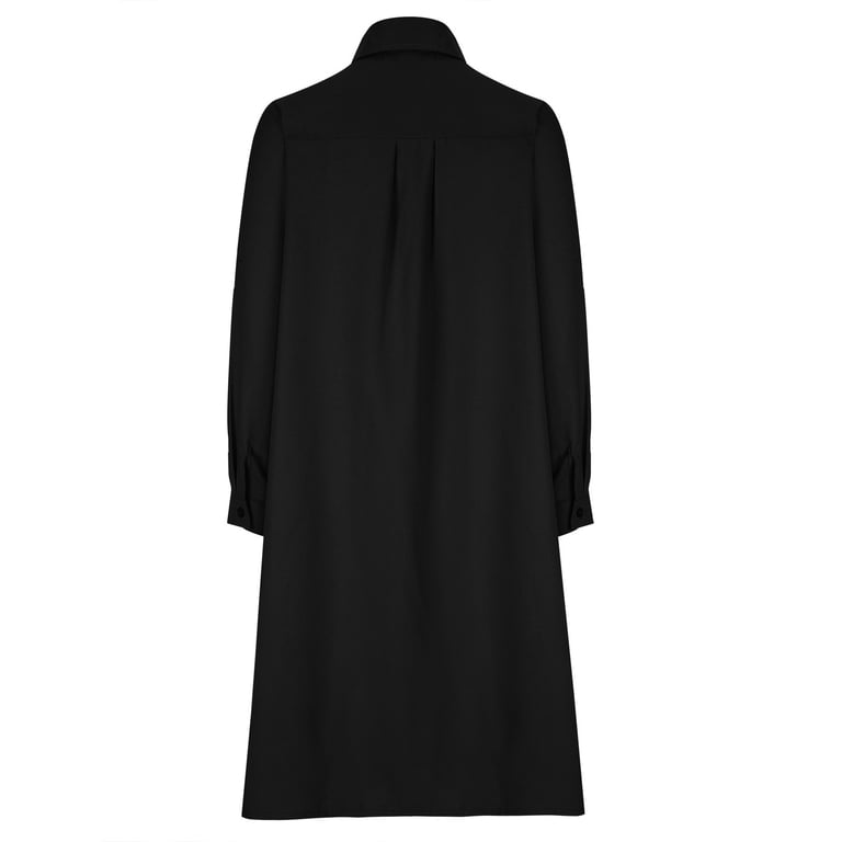 VSSSJ Womens Long Sleeve Shirt Dresses Turndown Collar Solid Color Button  Down Simple Casual Knee-Length Loose Dress with Pockets Black M -  Walmart.com