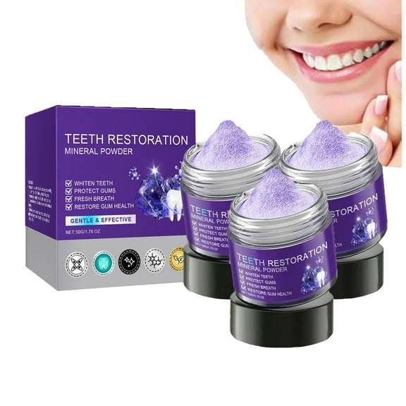 3pcs Teeth Restoration Mineral Powder, Purple Whitening Teeth Powder, Purple Whitening Toothpaste, Dental Restoration, Protects Gums and Refreshes Breath
