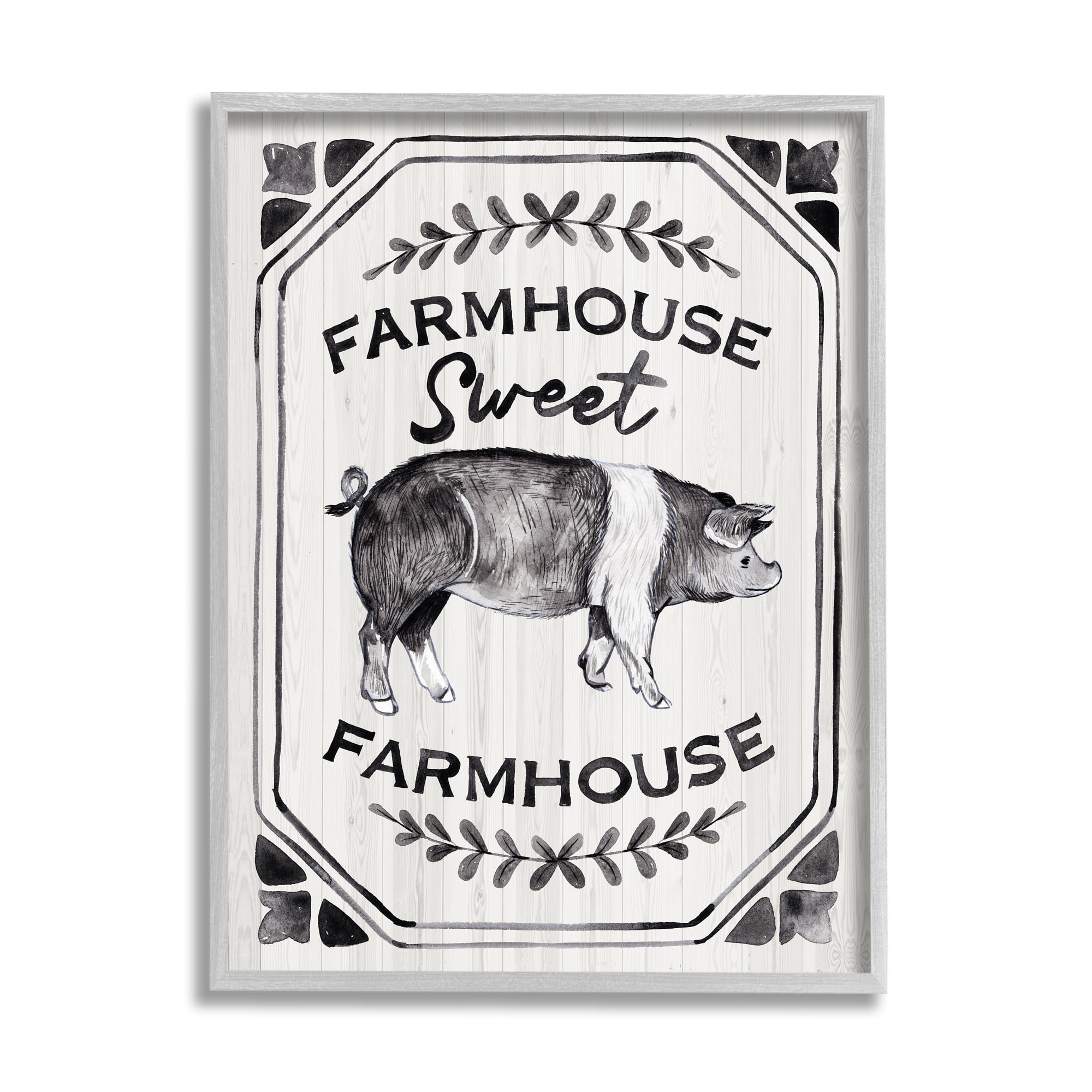 Stupell Industries Farmhouse Sweet Farmhouse Sign Vintage Farm Pig Illustration, 11 x 14,Design by Arrolynn Weiderhold