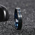 thumbnail image 7 of Wedding Rings Women's 4mm Black & Blue Groove Line Tungsten Band., 7 of 7