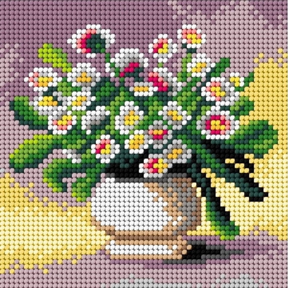 Needlepoint canvas for halfstitch without yarn Daisies in a Vase 2898D - Printed Tapestry Canvas