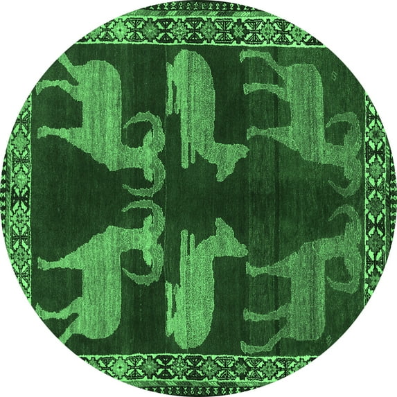 Ahgly Company Indoor Round Persian Emerald Green Traditional Area Rugs, 4' Round