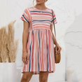 thumbnail image 4 of EIMELI Robe Décontractée pour Femmes Robe d'Été Col Rond Rayée à Boutons Mini Robe Décontractée Vêtements pour Femmes G Bleu, 4 of 8