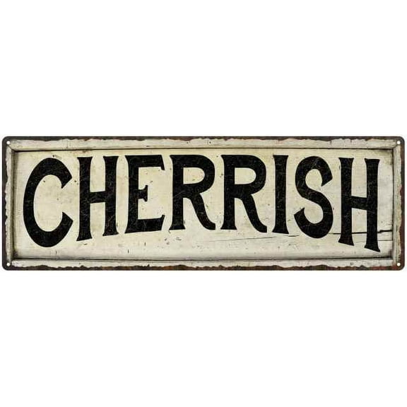 CHERRISH Farmhouse Style Wood Look Sign Gift 6x18 Metal Decor 206180028112