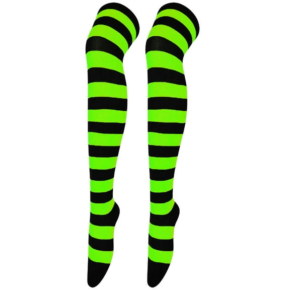 Namzi Thigh High Socks Over Knee Striped Long Socks, Soft Cotton, 13 Pair, Stylish & Comfortable,Light Green