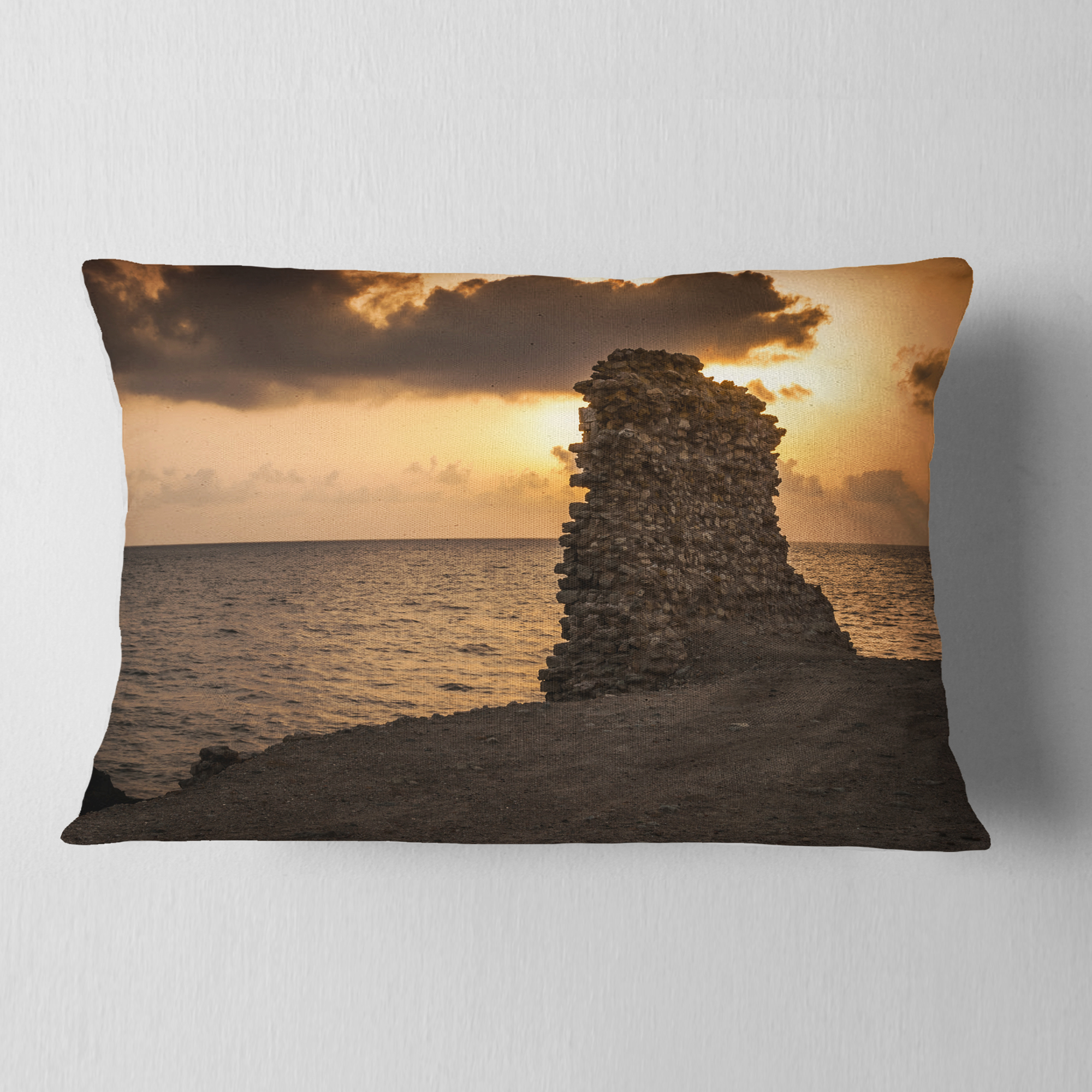 Designart African Ruins at Sunset Seashore - Seashore Throw Pillow - 12x20