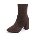 thumbnail image 6 of Bnwani Women Boots Fashion Pile Pointed Toe High-Heel Thick Chunky High Casual Suede Boot Brown Size 6.5, 6 of 8