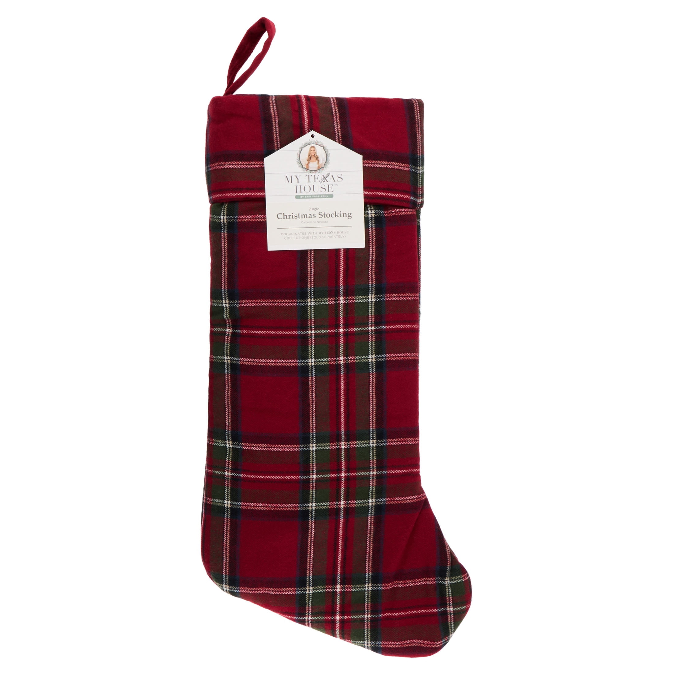 My Texas House Angie Plaid Christmas Stocking, Red, 20"