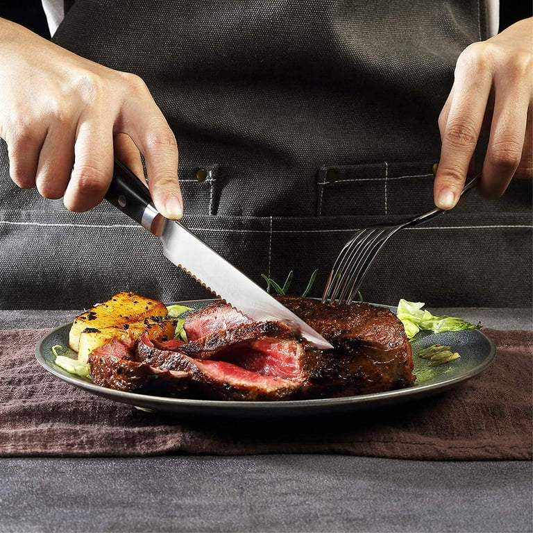 PICKWILL Steak Knife Set of 4, Stainless Steel Forged Blade Steak Knives,  4.5 Inch Serrated Knife Set with Triple Rivet Handle, Dishwasher Safe  Dinner Knives for Home Restaurant BBQ Wed 