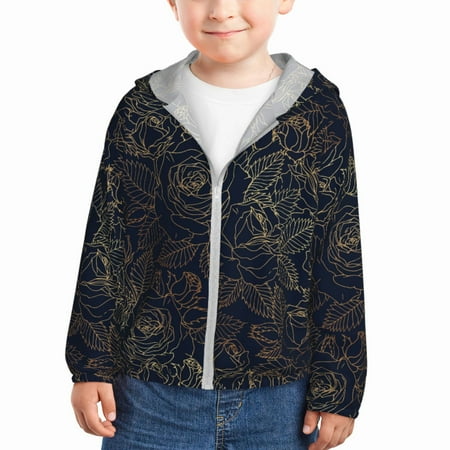 

Gaeub Copper-Gold Gloss Outline Rose Print Athletic Sun Protection Hoodie for Kids Long Sleeve Outdoor UV Shirt Running Fishing Top for Boys Girls-5 Years