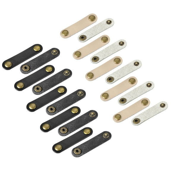 Leather Cable Straps Cord Organizer Cable Ties Portable Cable Management, Black/Golden, Pack of 20