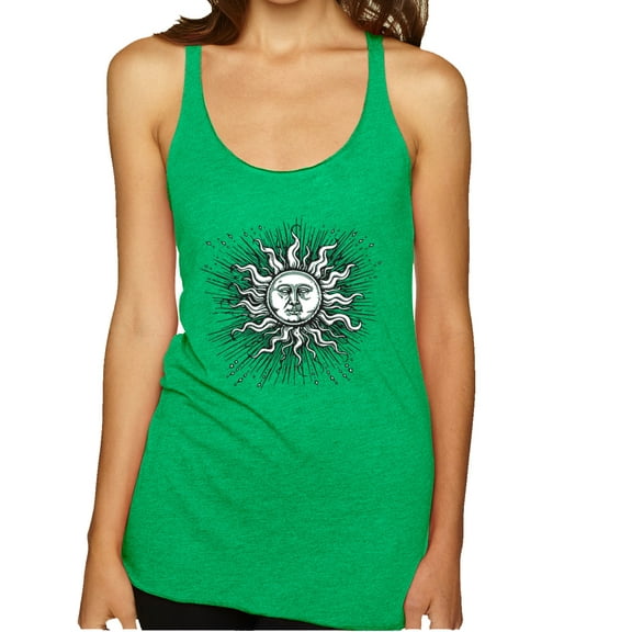 Wild Bobby Radiating Sun Puff Print Fashion Tri-Blend Racerback Tank Top, Envy, Medium