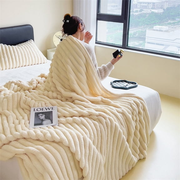 ROSEKIND Lightweight Breathable 300GSM 3D Striped Flannel Throw Blanket, for Sofa Couch Bed,80x90inch