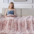 thumbnail image 5 of Faux Fur Throw Blanket, 1000GSM Fluffy Soft Bubble Blanket for Couch Bed, Cozy Plush Warm and Thick Blanket, Fuzzy Rabbit Lola Throw for Living Room Bedroom 50''*60'' Pink, 5 of 13