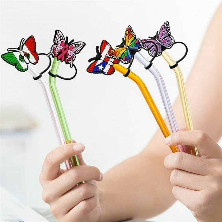 4PCS Glass Straw Tips Cover Reusable Drinking Straw Tips Cap Clear Lids  Dust-Proof Plugs for