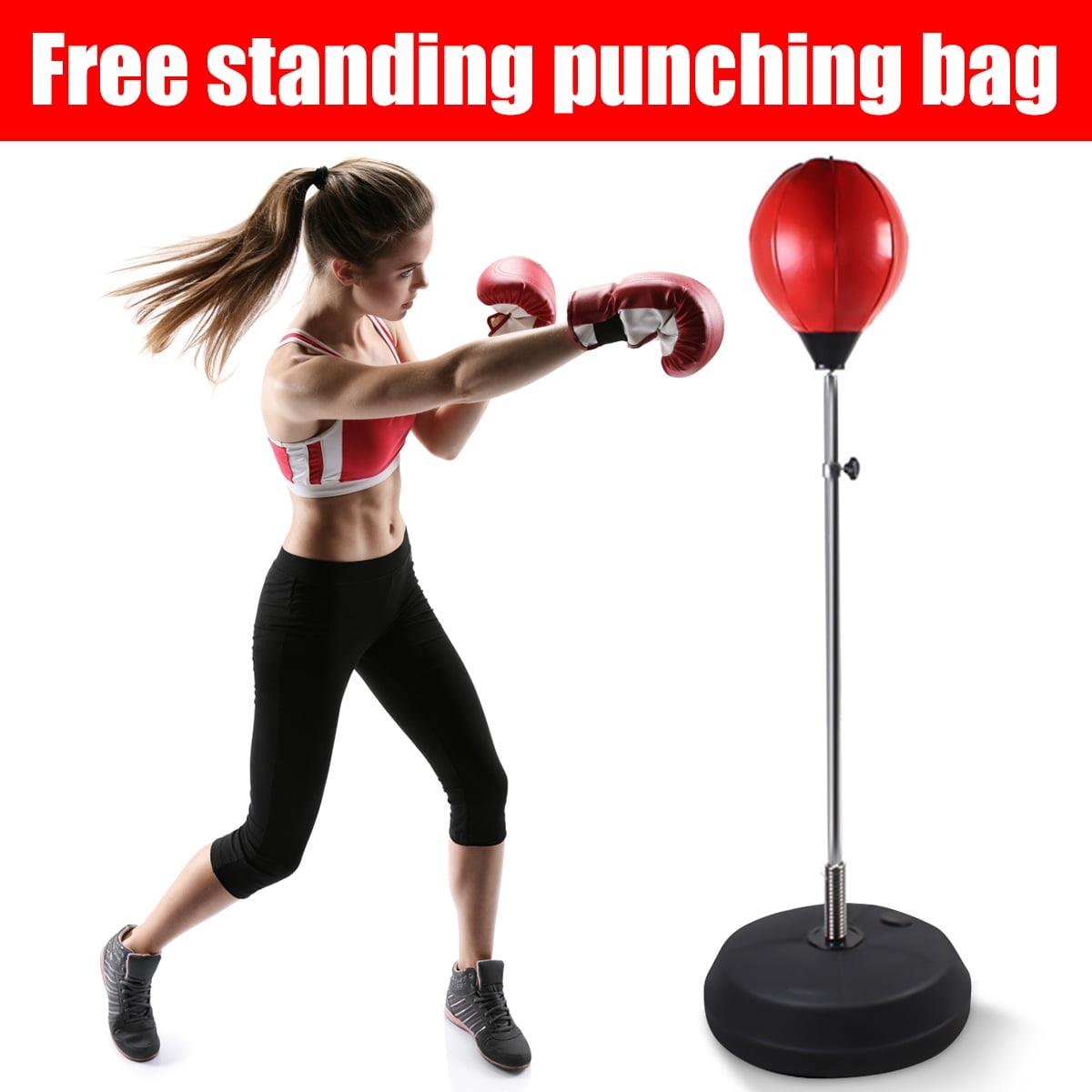 Adjustable Boxing Train Speed Ball Free Standing Punching Bag Trainer MMA Fitness Training ...