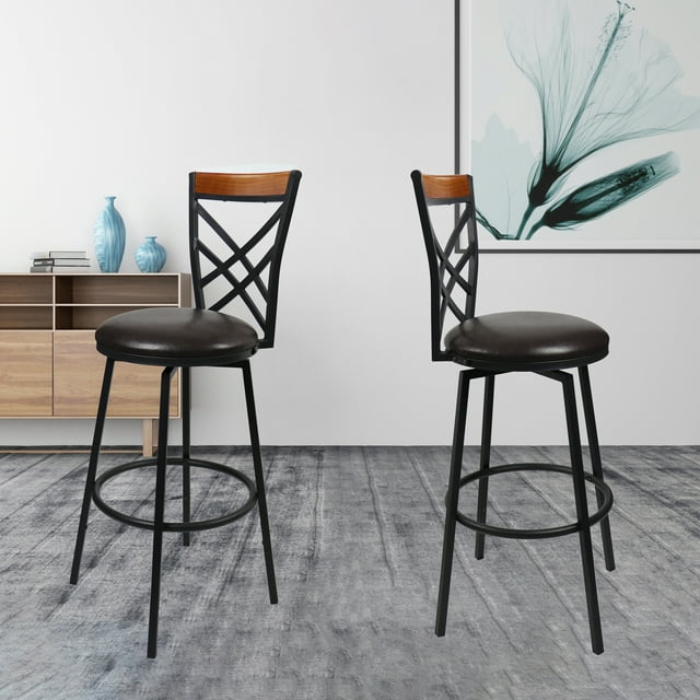 eHemco Swivel Metal Kitchen Counter Barstool with Double X Back