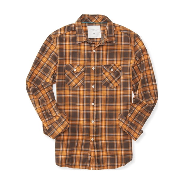 Camisa de Franela con Botones Aeropostale Hombre Naranja Mediana Botones al frente