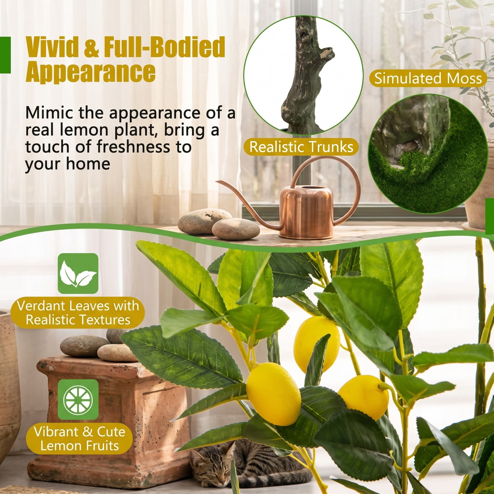 ALPULON 2.6 FT Artificial Lemon Tree, Fake Lemon Plant with Realistic Fruits and Green Leaves, Faux Potted Tree for Home Office Living Room Indoor Decor, Green