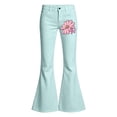 thumbnail image 3 of RUTAYY Girls Flared Jeans Flower Ribbon Print High Waist Button Fly Side Pockets Casual Bottoms Light Blue, 3 of 5