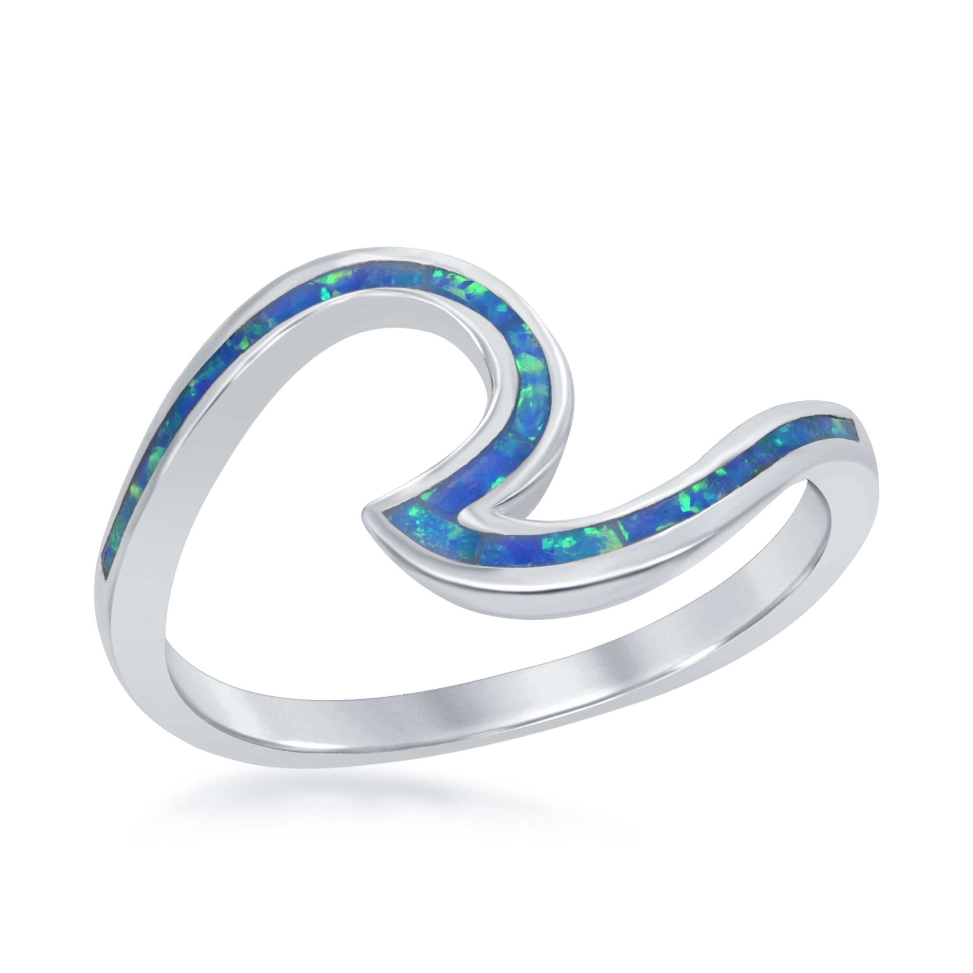 Silver Blue Opal Wave Ring