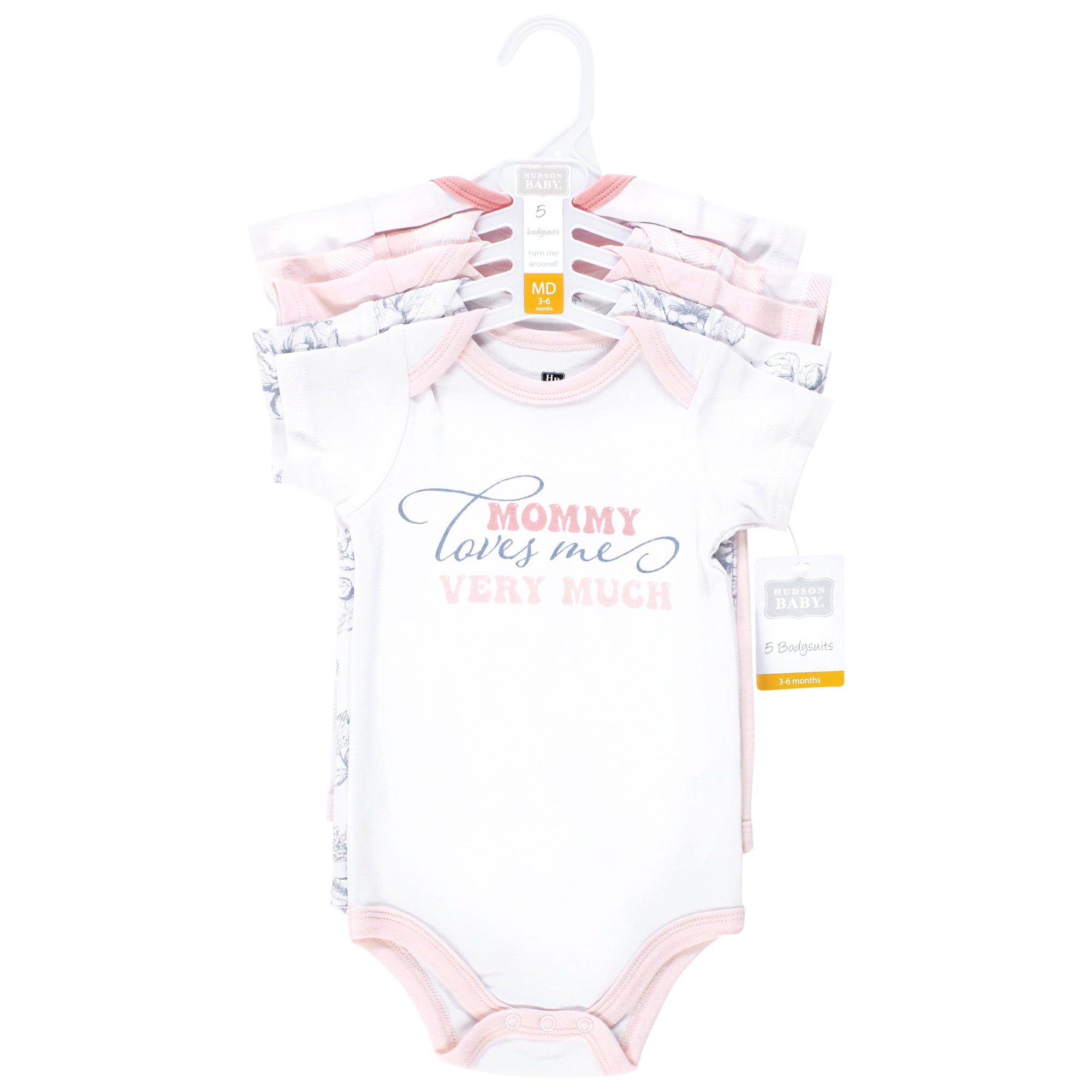 Hudson Baby Infant Girl Cotton Bodysuits, Toile Floral, 12-18 Months