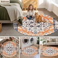 thumbnail image 6 of Bohemian Orange Round Area&nbsp;Rug 3ft Black Floral Geometric Texture Ethnic Art Non-Slip&nbsp;Washable Circle Rugs Soft Felt Indoor Floor Mat for Bedroom Kitchen Living Room Bathroom, 6 of 9