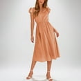 thumbnail image 1 of LOVZFMLL Robe Mode Femme Couleur Unie Manches Courtes Col en V Bouton Taille Élastique Découpée Orange P, 1 of 8