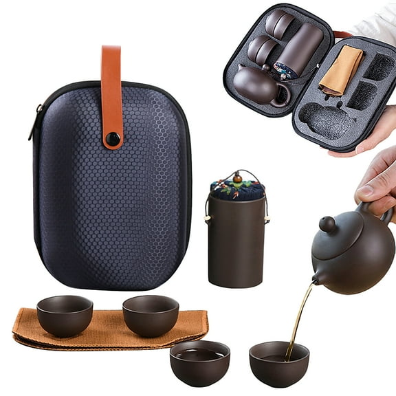Tea Kettle,Pot And Cups Tea Canister And Set Portable Ceramic Purple Sand Cups Set With Tea Set Towel Tea Canister Purple Sand Tea Set With Towel Portable Tea Huiop Qahm