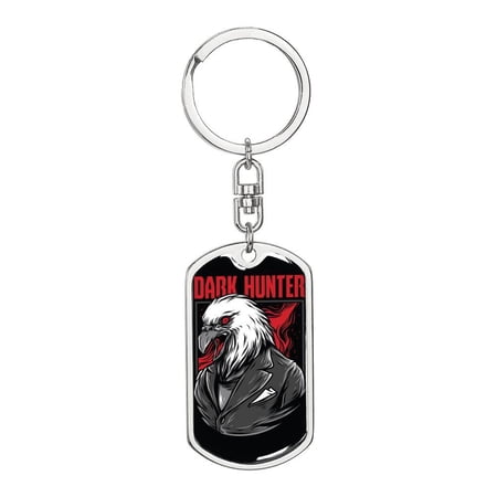 Dark Hunter Dog Tag Keychain Stainless Steel Silver Tone or Gold Tone