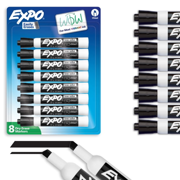 EXPO Dry Erase Markers, Chisel Tip, Black, 8 Count