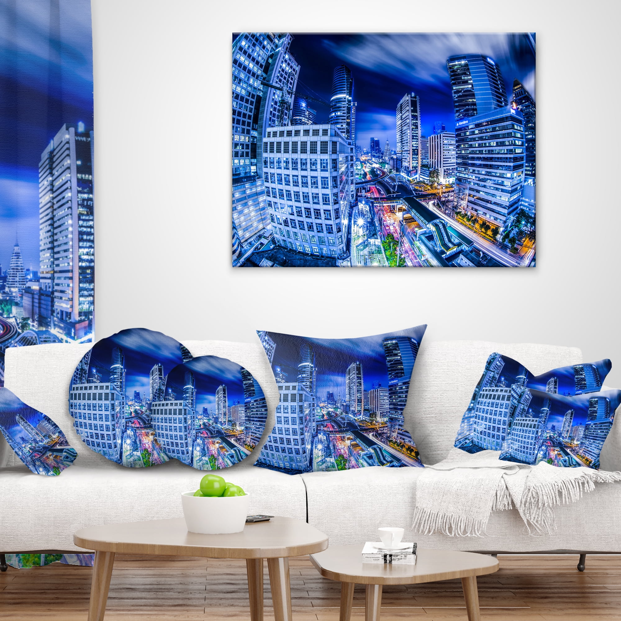 Designart Bangkok City Night View Cityscape - Photography Throw Pillow - 12x20