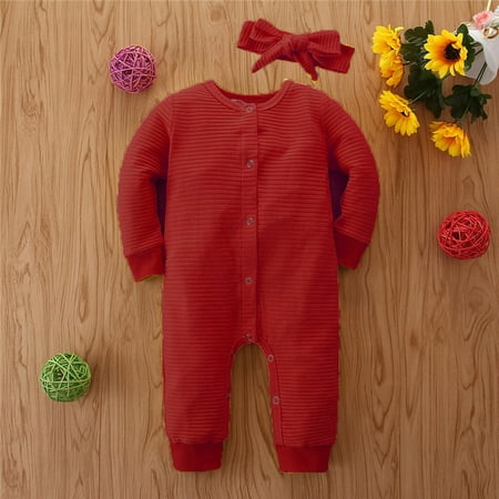 

Yubatuo Newborn Infant Baby Girls Solid Print Romper Jumpsuit Playsuit Headbands Clothes Red 70