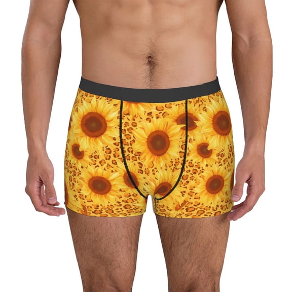 Xecao Vintage Leopard Print Sunflower Print Men's Underwear Boxer Briefs Pack - Your ComfortSoft, Moisture-Wicking, and Breathable Choice for Men's Underwear-Small