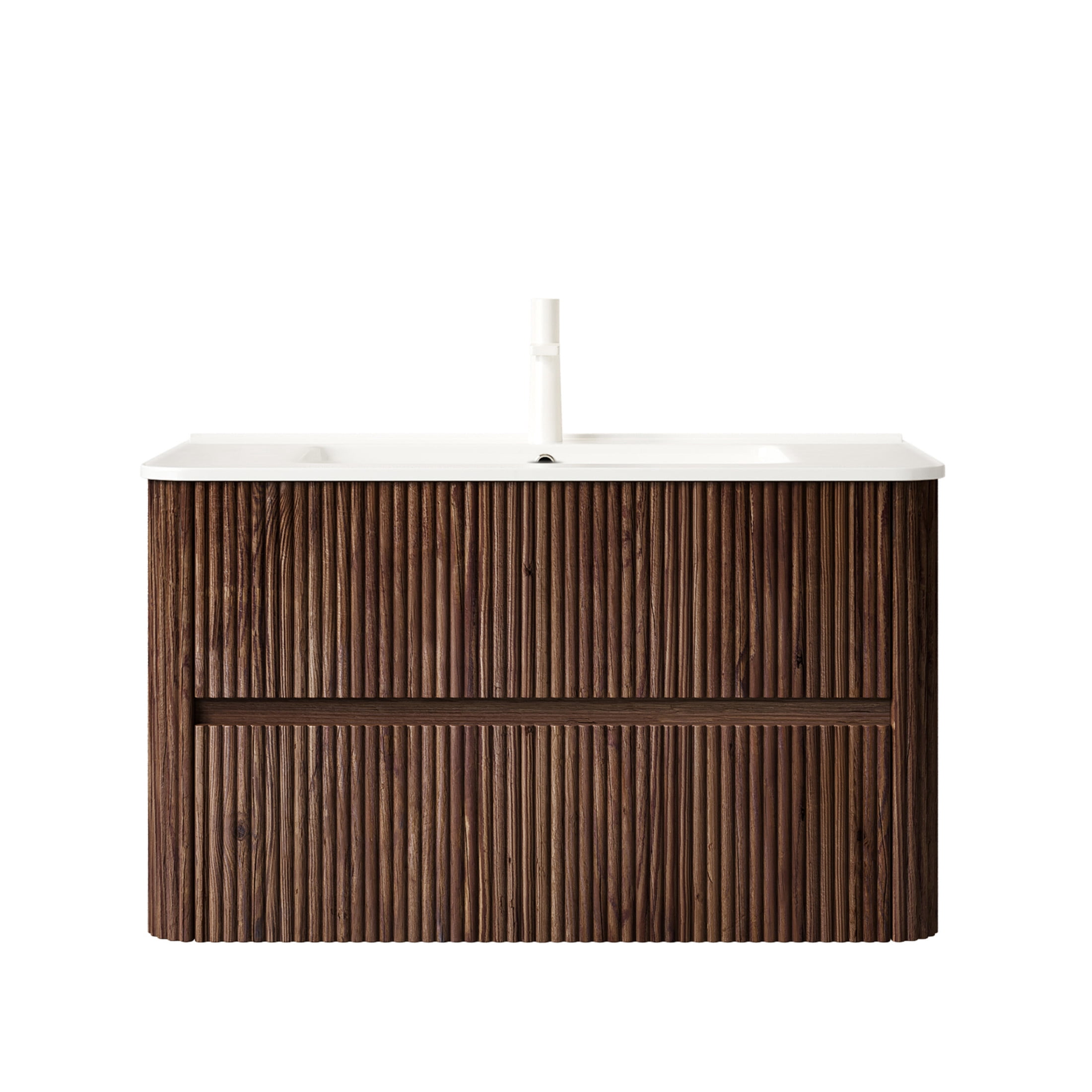 Noble House Noor 36" Floating Bathroom Vanity with Seamless Ceramic Basin, Retro Soft-Close Drawers, Walnut