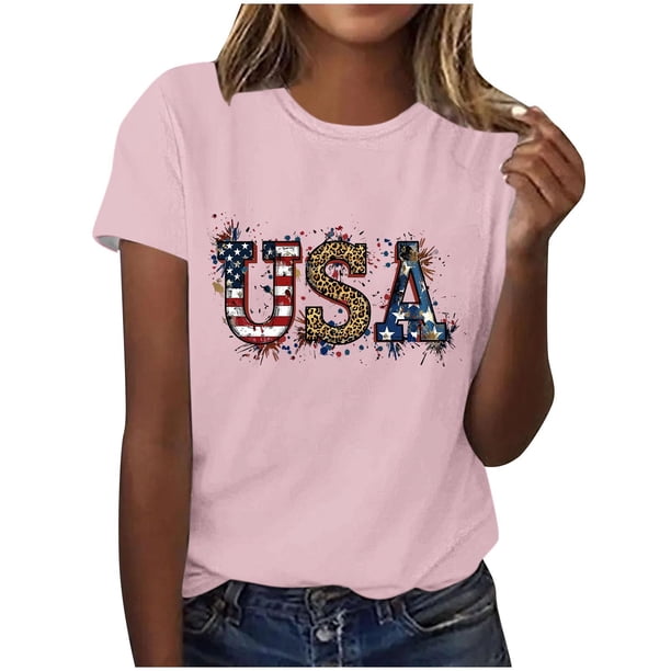 Tops de Ajuste Suelto para las Mujeres Sudadera Casual Impresa Manga Corta Cuello Redondo Superior, Poliéster